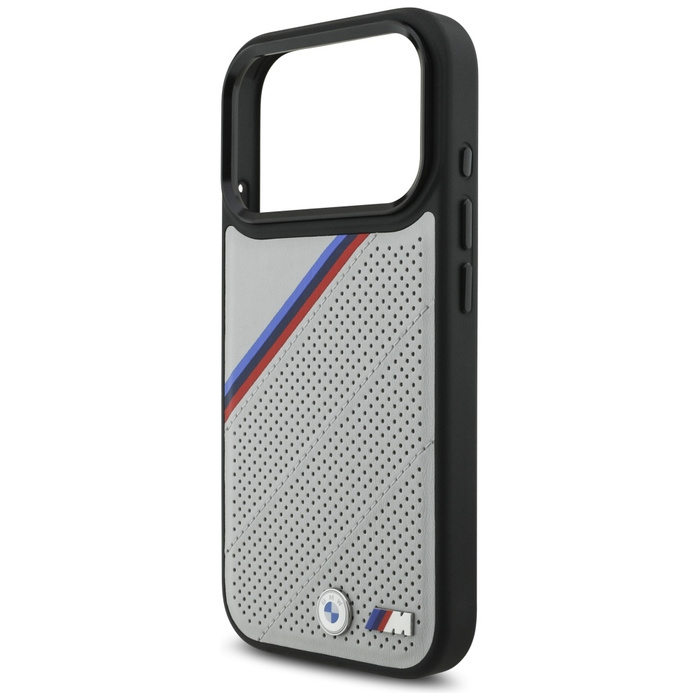 Etui BMW M Tricolor Metal Logo MagSafe   do iPhone 17 Pro szary