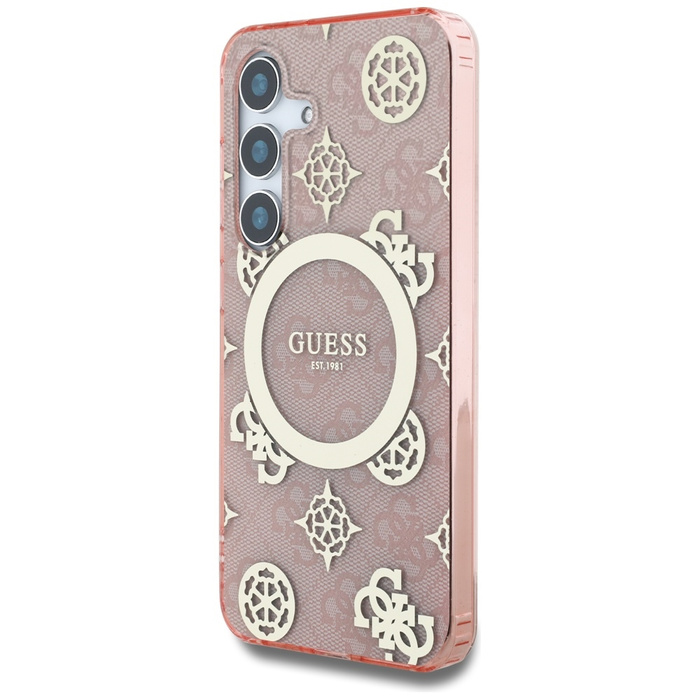 Etui Guess 4G Background Gold             Electroplated Peony Pattern MagSafe do Samsung Galaxy S25 różowy