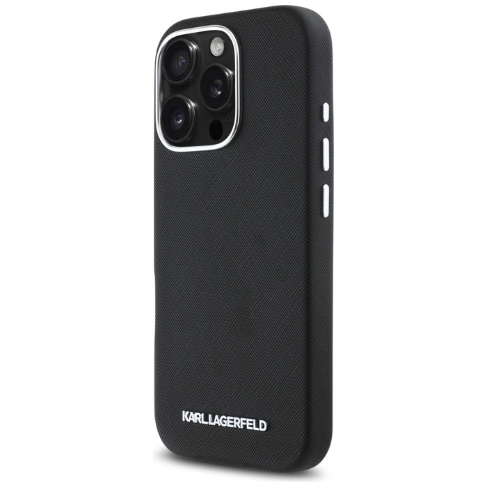Etui Karl Lagerfeld Saffiano Full         Wrapped Elongated Metal Logo MagSafe do iPhone 16 Pro czarny