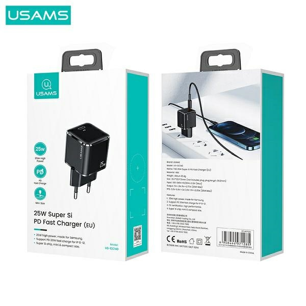 Ładowarka Sieciowa USAMS 1xUSB-C T42 Mini 25W 5V-3A PD3.0 Fast Charging Czarny