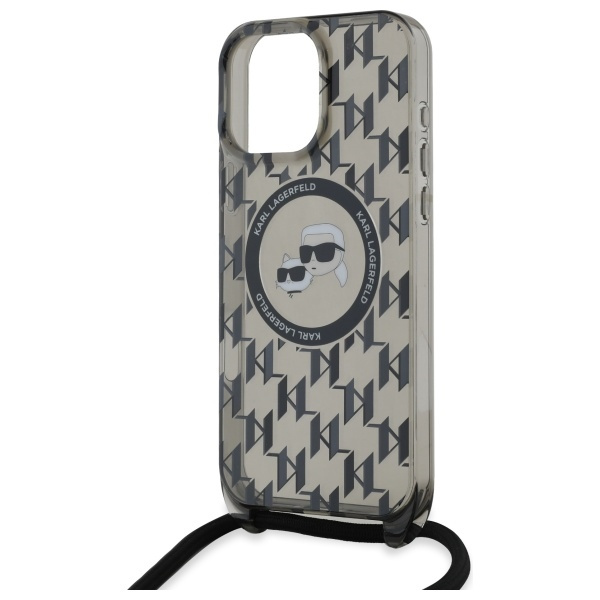 Etui Karl Lagerfeld iPhone 16 Pro 6.3" czarny/black hardcase IML Crossbody Monogram Karl & Choupette Head MagSafe