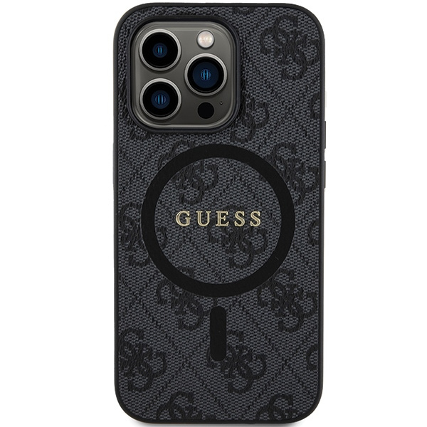 Etui Guess GUHMP15LG4GFRK iPhone 15 Pro 6.1" czarny/black hardcase 4G Collection Leather Metal Logo MagSafe Case