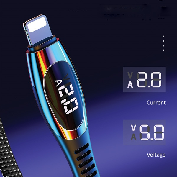 Kabel Pleciony USAMS Lightning 2A Fast Charging LED 1,2m Czarny