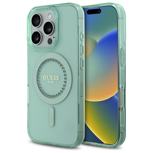 Etui Guess iPhone 16 Pro Max 6.9" zielony/green hardcase IML Rhinestones MagSafe