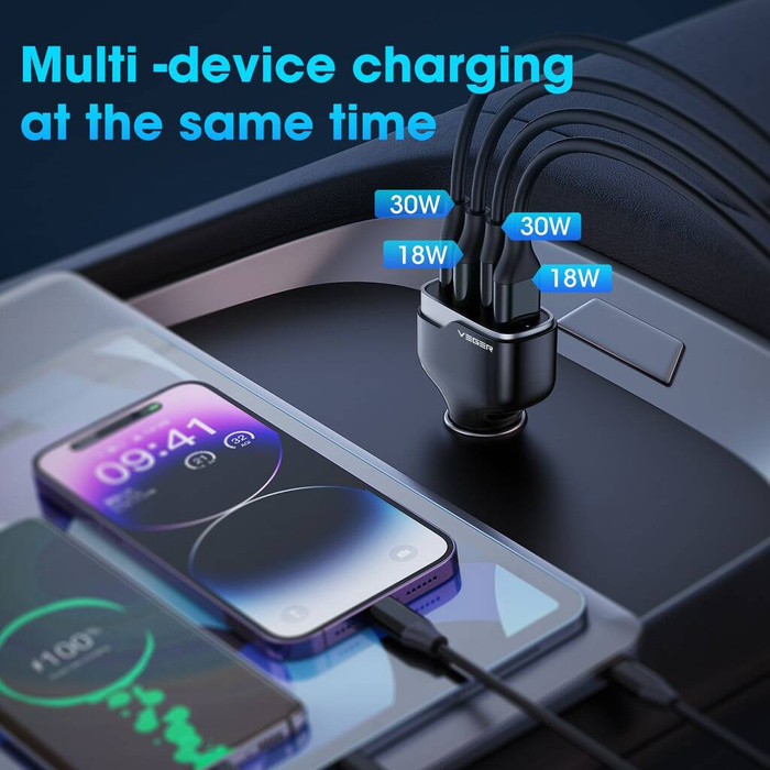 VEGER ładowarka samochodowa 2 x USB A + 2 x Typ C PD QC 3A 66W CC53-2A2C czarna