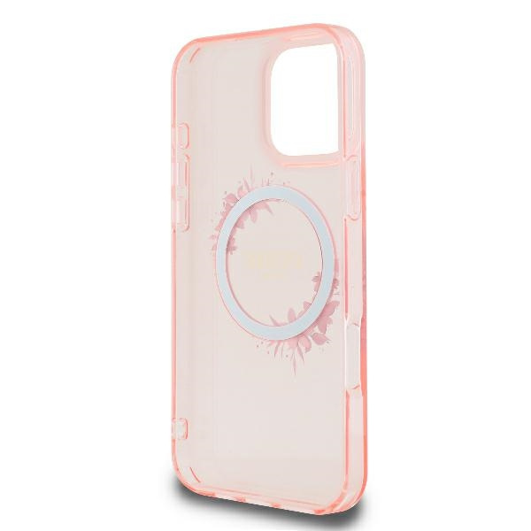 Etui Guess iPhone 16 Pro 6.3" różowy/pink hardcase IML Flowers Wreath MagSafe