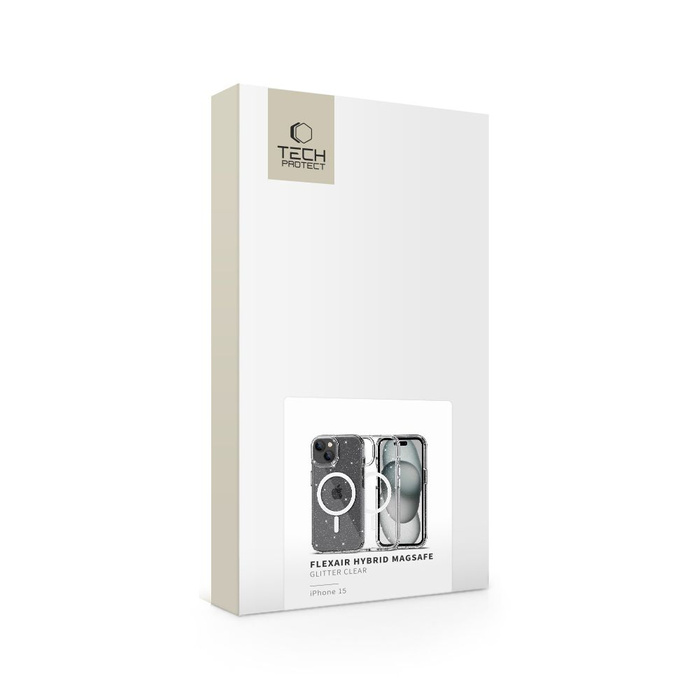 Etui Tech-protect Flexair Hybrid Magsafe iPhone 15 Glitter Clear Case