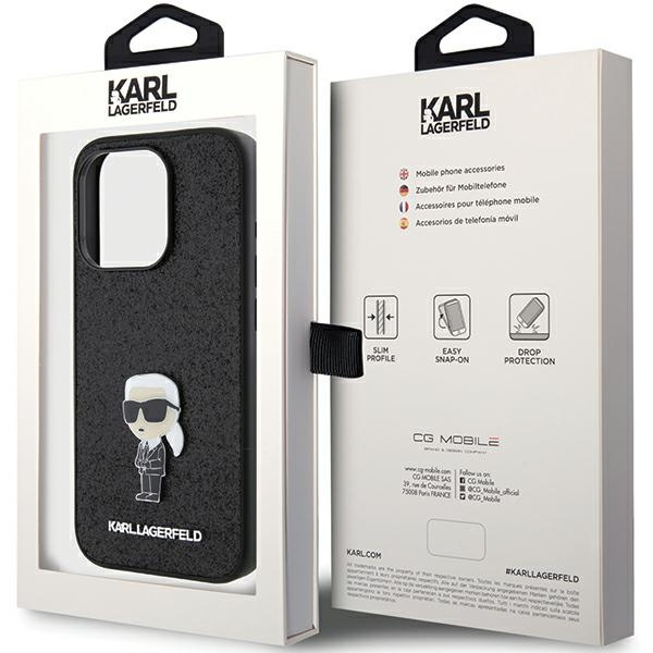 Etui Karl Lagerfeld KLHCP15LGKNPSK iPhone 15 Pro 6.1" czarny/black hardcase Fixed Glitter Ikonik Logo Metal Pin