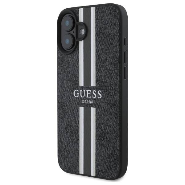 Etui Guess iPhone 16 6.1" czarny/black hardcase 4G Printed Stripes MagSafe