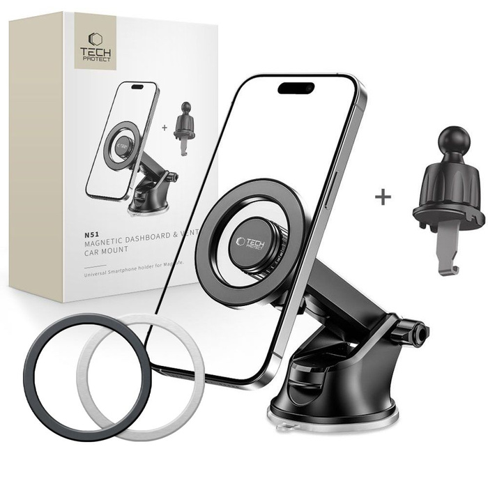 UCHWYT TECH-PROTECT N51 MAGNETIC MAGSAFE DASHBOARD & VENT CAR MOUNT BLACK