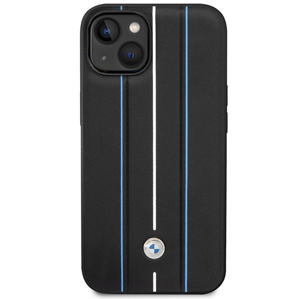 Etui BMW BMHCP14S22RVSK iPhone 14 6.1" czarny/black hardcase Leather Stamp Blue Lines
