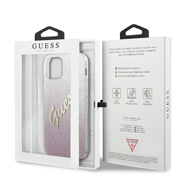 Etui GUESS Apple iPhone 12 12 Pro Glitter Gradient Script Różowy Hardcase
