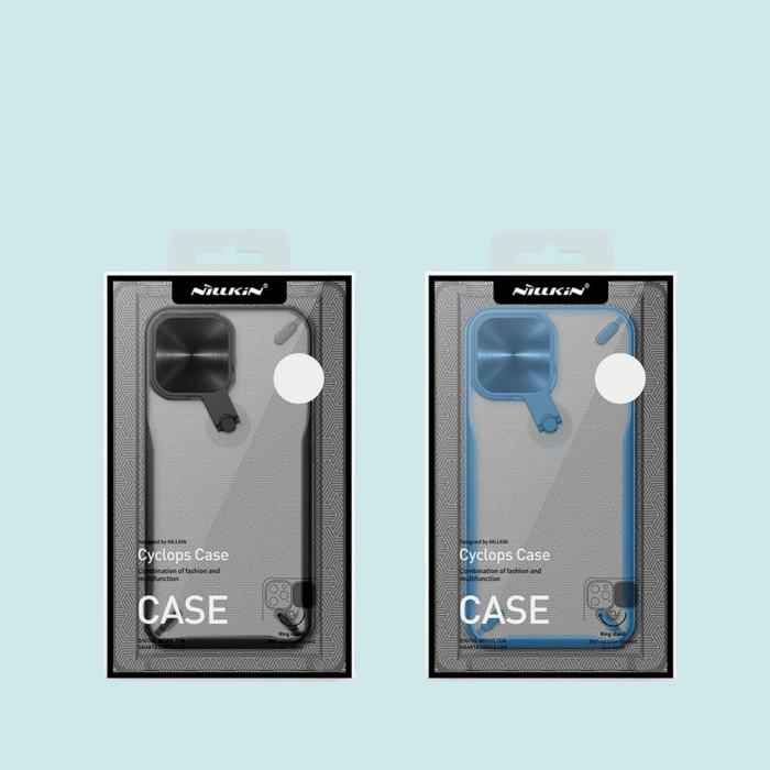 Etui Nillkin Cyclops Case wytrzymałe etui z osłoną na aparat i składaną podstawką iPhone 13 Pro Max niebieski