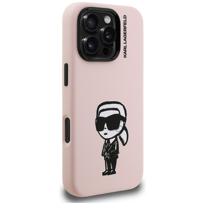 Etui Karl Lagerfeld Silicone Karl Sketch MagSafe do iPhone 16 Pro różowy