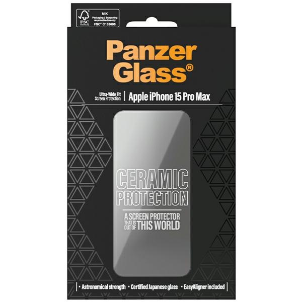 PanzerGlass Ceramic Protection iPhone 15Pro Max 6.7" Ultra-Wide-Fit Screen Protection Easy Aligner Included 2840