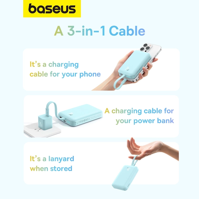Powerbank Baseus Magnetic Mini MagSafe 10000mAh 20W z wbudowanym kablem Lightning 0.3m Niebieski