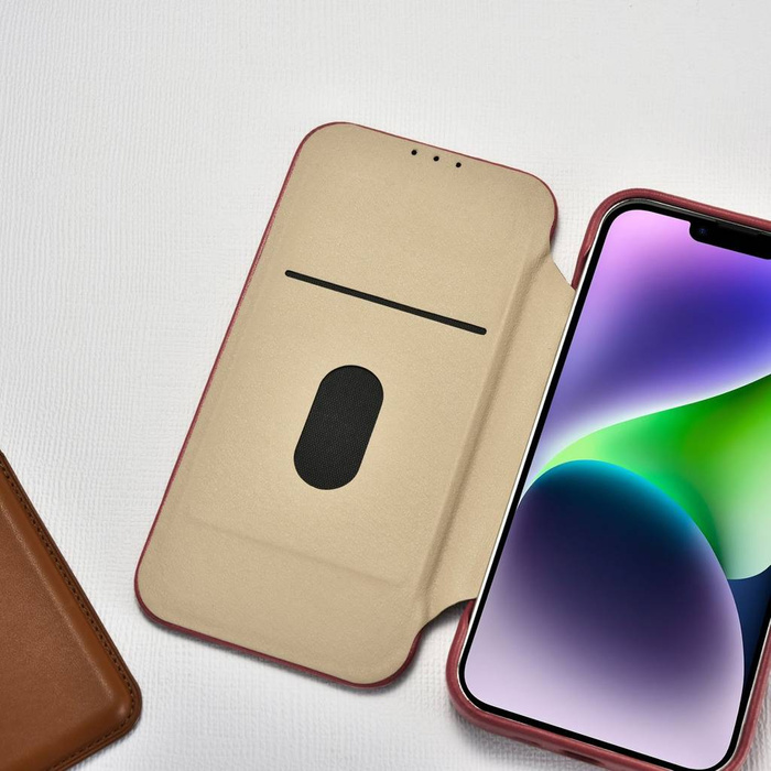 iCarer CE Premium Leather Folio Case skórzane etui iPhone 14 Plus z klapką magnetyczne MagSafe czerwony (WMI14220715-RD)