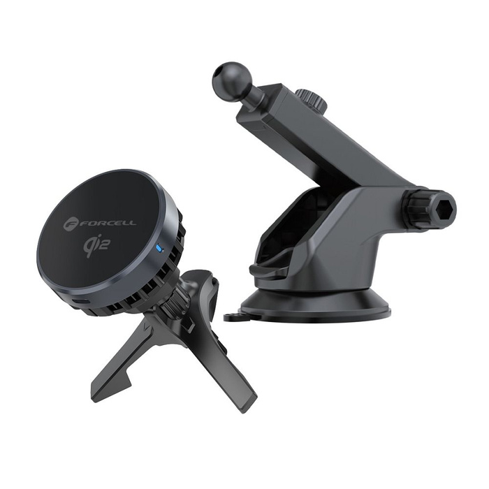 Uchwyt na telefon do samochodu magnetyczny zgodny z MagSafe Forcell F-Grip Cool Mag z technologią chłodzenia Cold Protect Qi2 15W do szyby / deski / kratki czarny