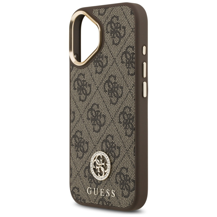 Etui Guess 4G Strass Logo & Big Strap    Metal Buttons MagSafe do iPhone 17 brązowy