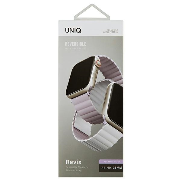 UNIQ pasek Revix Apple Watch Series 4/5/6/7/8/SE/SE2 38/40/41mm. Reversible Magnetic lilak-biały/lilac-white