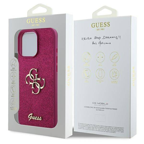 Etui Guess iPhone 16 Pro fioletowy/purple hardcase Glitter Script Big 4G