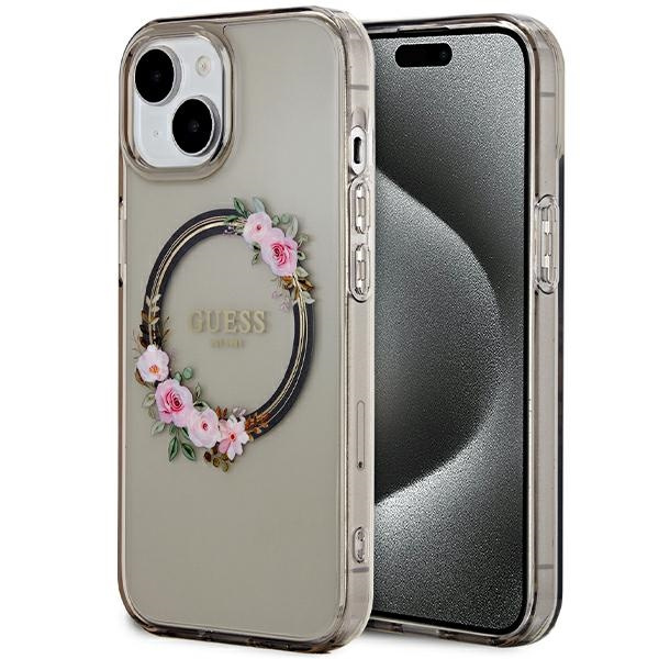 Etui Guess Guhmp15shfwfck Iphone 15 / 14 / 13 6.1" Czarny/black Hardcase Iml Flowers Wreatch Magsafe Case