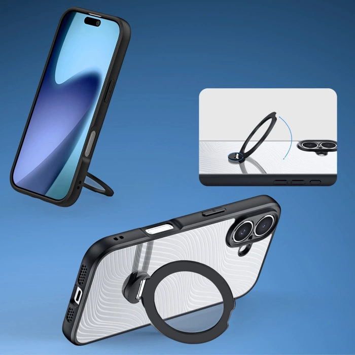 Etui Dux Ducis Aimo Mag z pierścieniem magnetycznym i podstawką na iPhone 17 – czarne