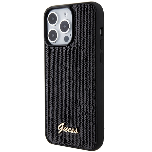 Etui Guess GUHCP15LPSFDGSK iPhone 15 Pro 6.1" czarny/black hardcase Sequin Script Metal Case