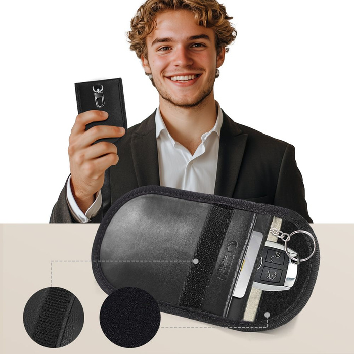 KLATKA FARADAYA TECH-PROTECT KLR100 POUCH KEYLESS RFID SIGNAL BLOCKER CASE BLACK/BLACK