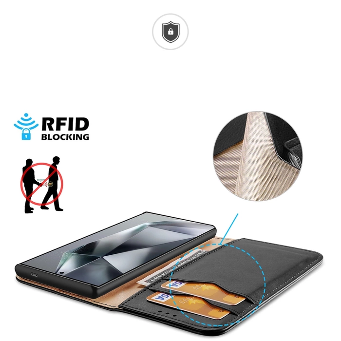 Etui Dux Ducis Hivo z klapką i blokadą RFID do Samsung Galaxy S24 Ultra - czarne