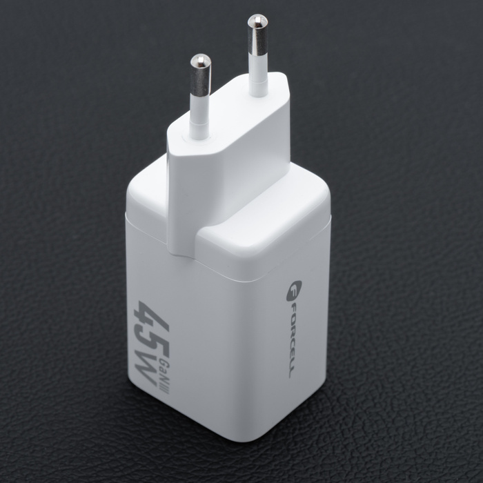 Ładowarka sieciowa do telefonu Forcell F-Energy Mini GaN III 2 x USB C PD QC4.0 45W VT-36B biała