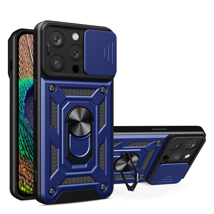 Etui Hybrid Armor Camshield etui iPhone 14 Pro Max pancerny pokrowiec z osłoną na aparat niebieskie Case