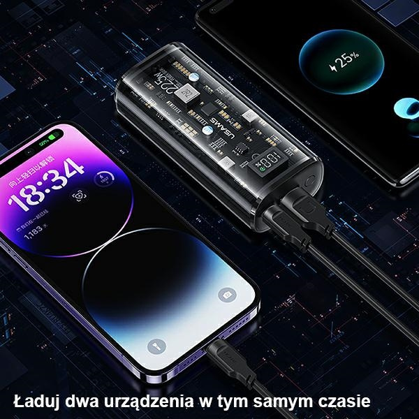 USAMS Powerbank 9000mAh PD 20W QC3.0+PD Dual-Port Fast Charge biały/white 10KCD18902 (US-CD189)
