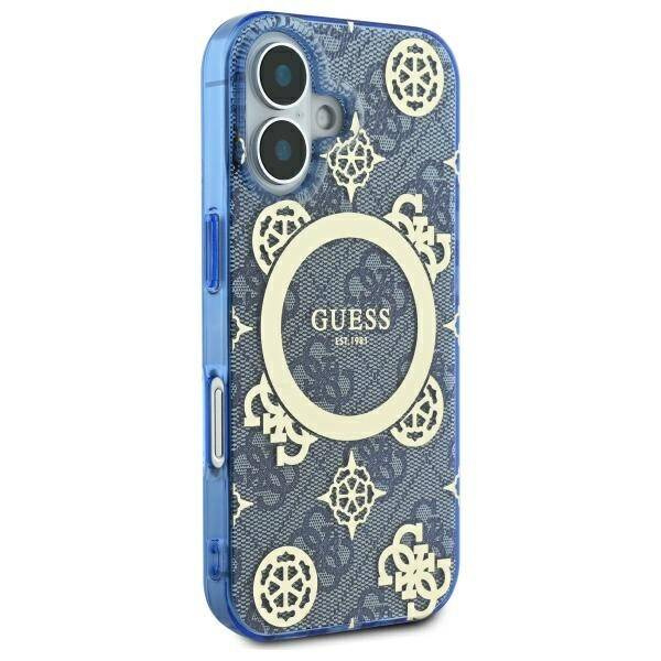 Etui Guess iPhone 16 6.1" niebieski/blue hardcase IML Peony On 4G Background MagSafe