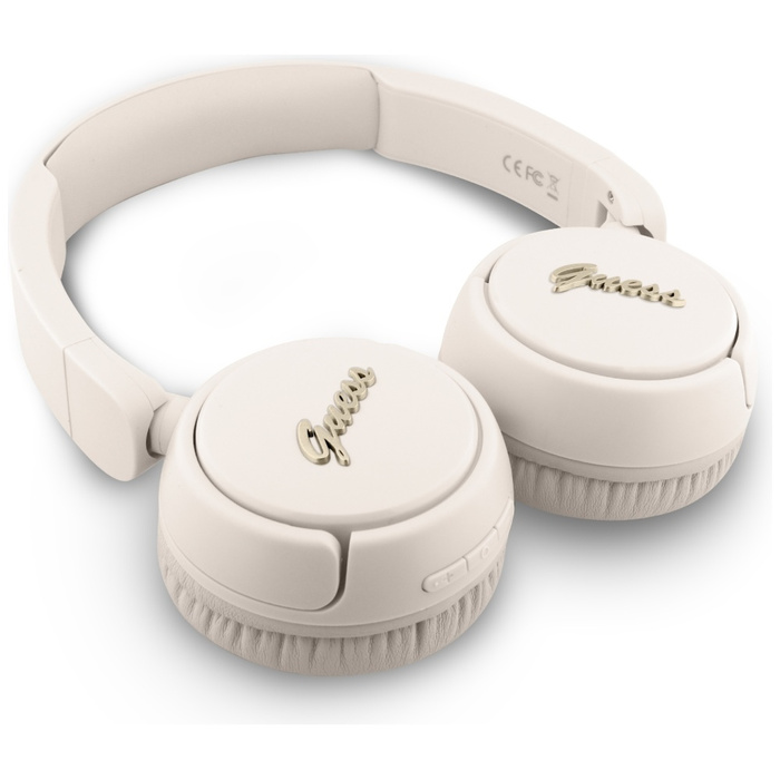 Słuchawki nauszne Guess Bluetooth 5.3    Metal Logo Script beżowy