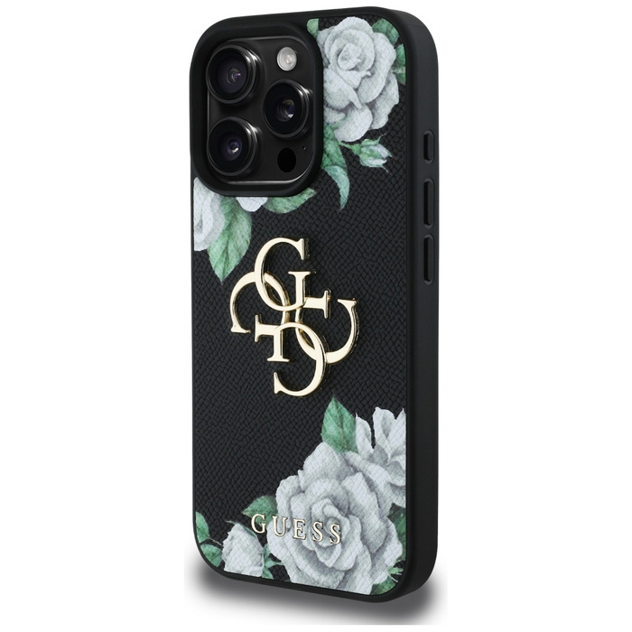 Etui Guess Grained Roses Big 4G logo do  iPhone 16 Pro czarny