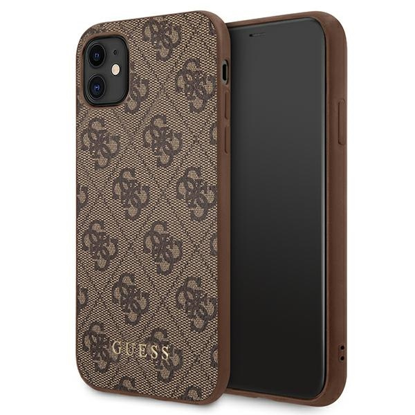 Etui GUESS Apple iPhone 11 4G Metal Gold Logo Brązowy Hardcase