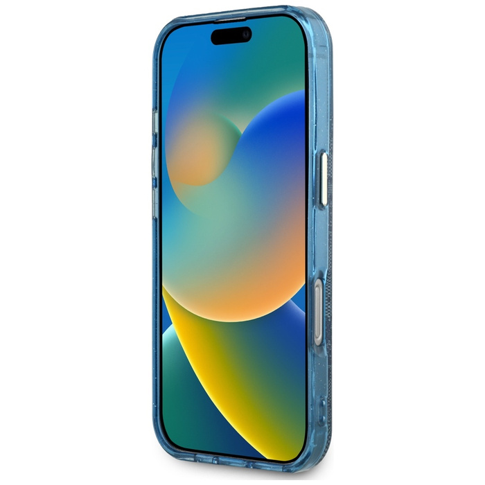 Etui Guess IML Metal Glitter 4G Circle   Triangle MagSafe do iPhone 16 Pro Max niebieski