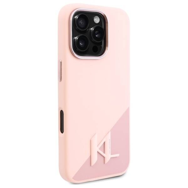 Etui Karl Lagerfeld iPhone 16 Pro 6.3" różowy/pink hardcase Silicone Shadow Metal Initial MagSafe