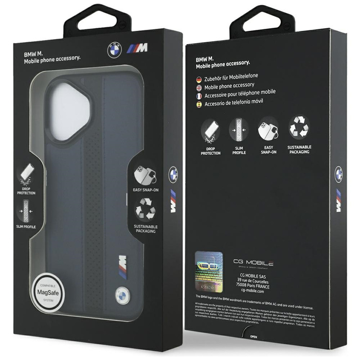 Etui BMW M Perforated Stripe Logo        MagSafe do iPhone 17 granatowy