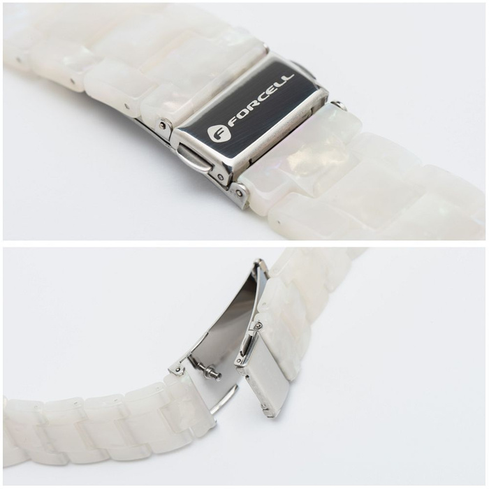 FORCELL F-DESIGN FA04 pasek żywiczny marmurkowy do APPLE Watch 42 / 44 / 45 / 49 mm biały