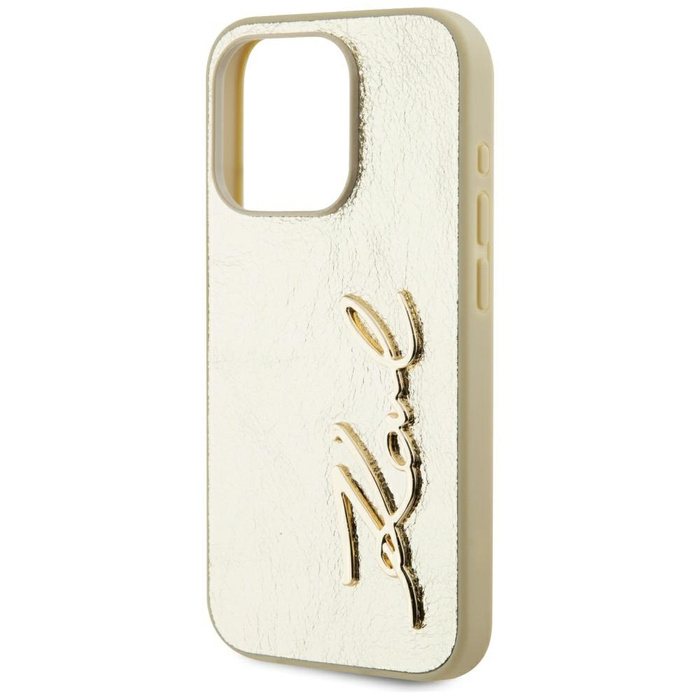 Etui Karl Lagerfeld Wrinkled Metal       Signature do iPhone 15 Pro złoty