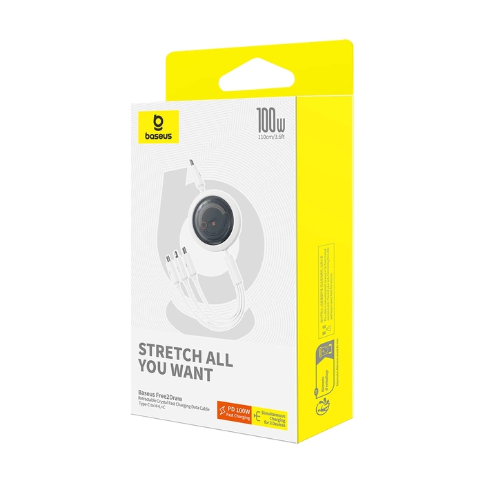 Kabel USB-C 3w1 Baseus Free2Draw USB-C/Lightning/Micro 100W, 1,1m (biały)