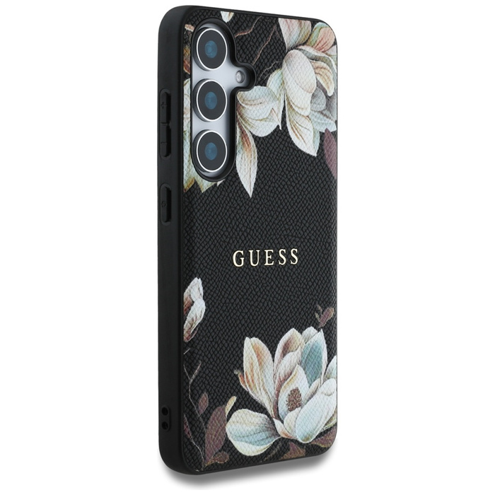 Etui Guess Grained Printed Flower         Pattern MagSafe do Samsung Galaxy S25 czarny