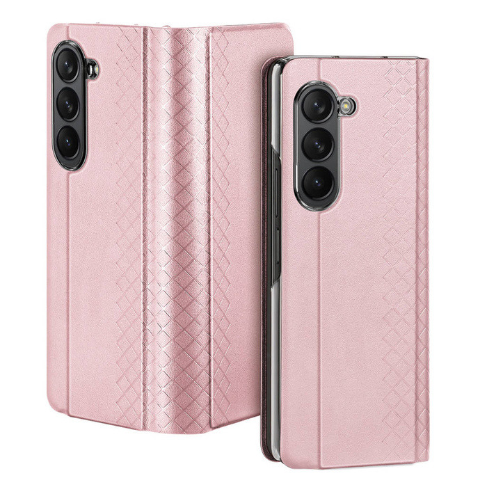 Etui Skórzane etui z klapką i portfelem do Samsung Galaxy Z Fold 5 5G Dux Ducis Bril - różowe Case