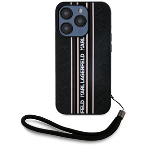 Etui Karl Lagerfeld Saffiano Athleisure Stripes Cord do iPhone 15 Pro Max czarno-różowy