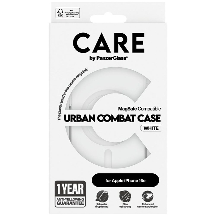 Etui CARE by PanzerGlass Flagship Urban  Combat White MagSafe do iPhone 16e przezroczysty