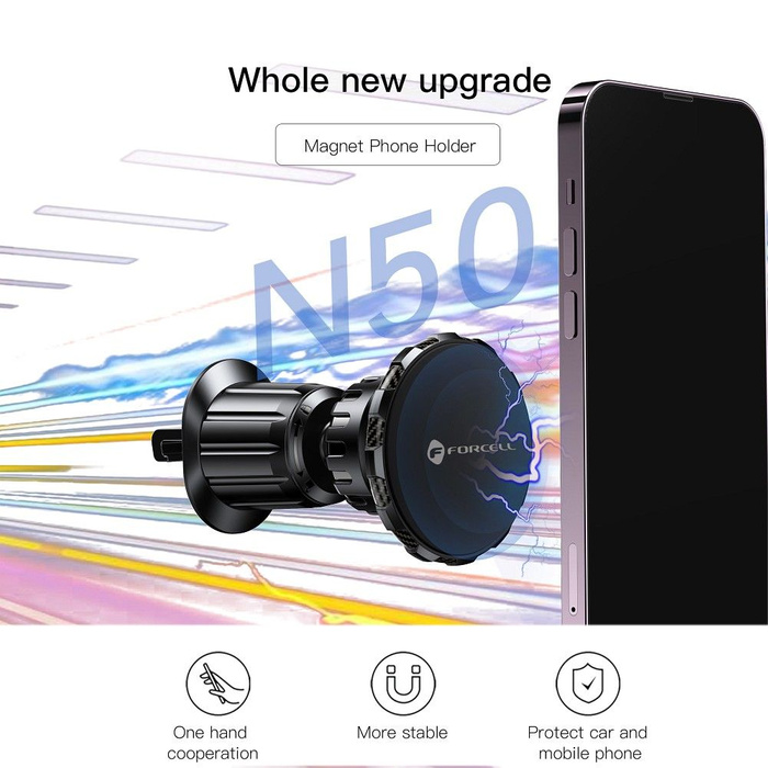 Uchwyt na telefon do samochodu magnetyczny Forcell F-Grip MagElite do kratki czarny