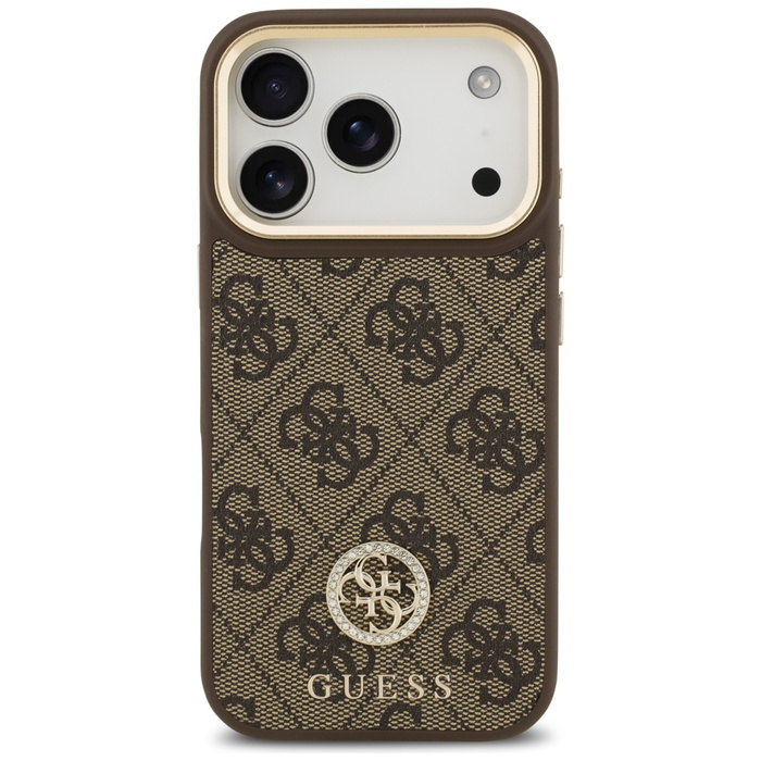 Etui Guess 4G Strass Logo MagSafe do     iPhone 17 Pro brązowy