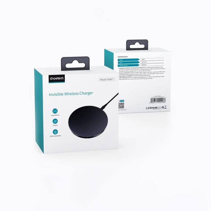 [PO ZWROCIE] Choetech podblatowa ładowarka indukcyjna 10W + ładowarka EU z kablem zasilającym czarna (T590-F)
